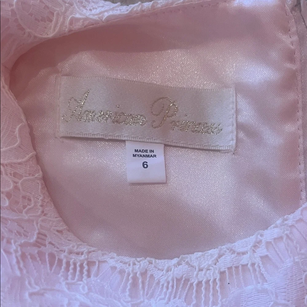 American Princess Light Pink Lace Flower Girl Dress with Sash